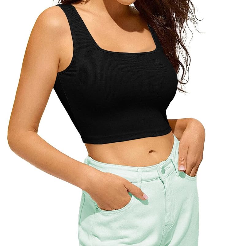 the blazze Women's & Girls' Solid Ribbed Square Neck Slim Fit Tank Tops L2609-picture-16