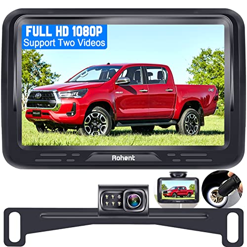 Backup Camera for Car HD 1080P with Monitor Kit License Plate Hitch Rear View Camera for Cars Trucks SUVs Campers Two Video Channels Support 2nd Camera for Baby Car Mirror Camera - Rohent R1