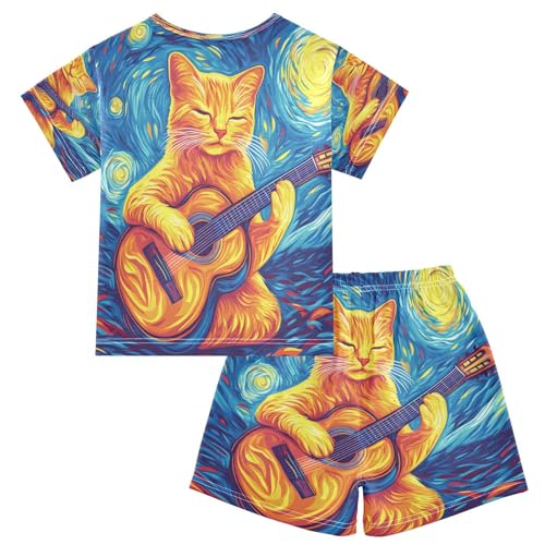 ALAZA Funny Horse Galaxy Nebula Star Animal Pajamas Set Short Sleeve Cotton Sleepwear Summer Pjs 2 Piece 5-14Y2