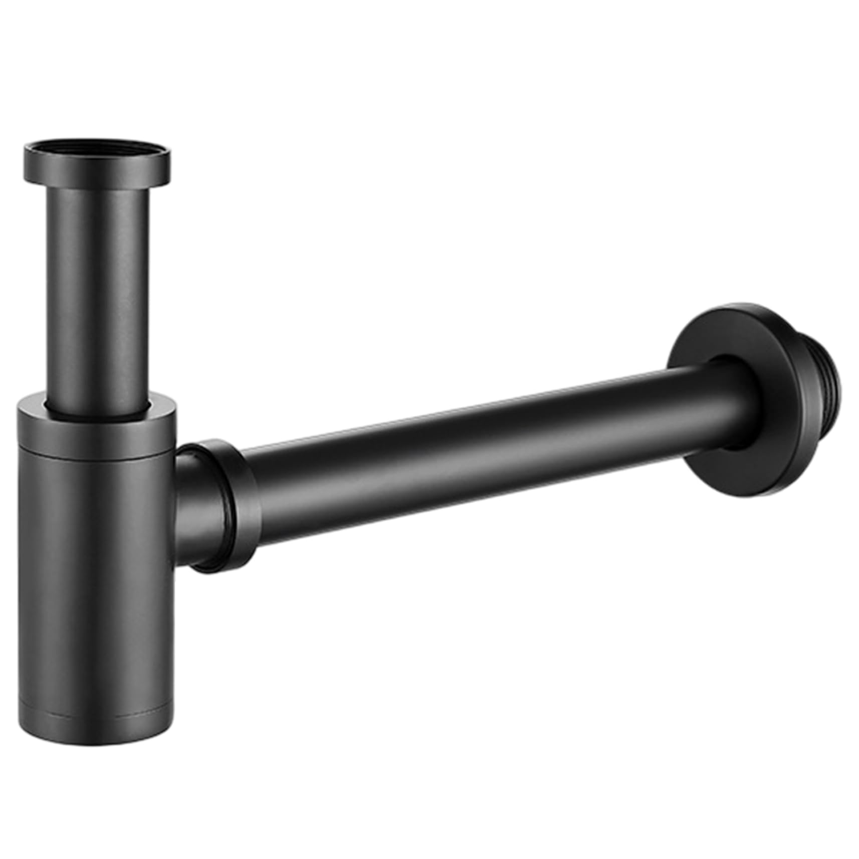 Sifone a bottiglia in ottone contemporaneo rotondo P sifone da 1, 25 pollici regolabile per lavabo kit di scarico per rifiuti drenaggio a parete nero opaco