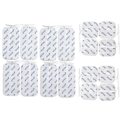 16 electrodos de recambio axion | Parches de 5x5 cm y 10x5 cm para electroestimulador TENS y/o EMS reutilizables y autoadhesivos con conector pin de 2 mm