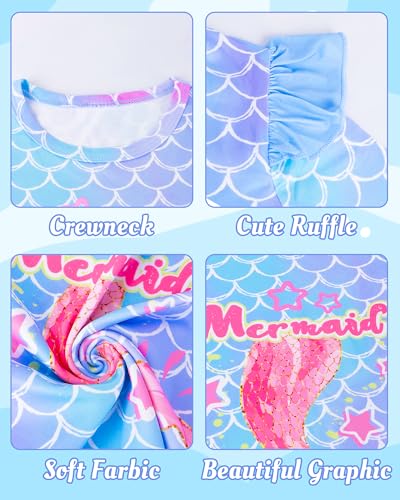 Image of Girls Long Sleeve Shirts Kids Crewneck T-Shirt Toddler Girl Unicorn Mermaid Ruffle Graphic Tees Fall Soft Tops 3-8 T