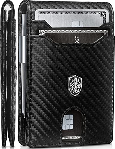 Slim Wallet for Men - RFID Mens Wallets with Money Clip and 12 Credit Card Holder - Compact Minimalist Mens Wallets Leather - Modern Bifold Wallet for Men - Black Men's Wallet Front Pocket Thin