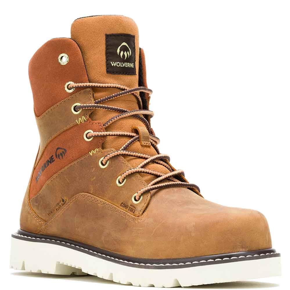 Wolverine Women's Revival 8" Waterproof Composite Toe Construction Boot, Cashew, 7.5 Wide