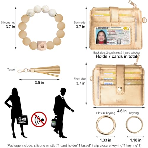 Image of COOLANS Silicone Bracelet Wristlet Wallet Credit Card Holder RFID ID Window Key Ring Tassel Slim Wallet Women Keychain Purse