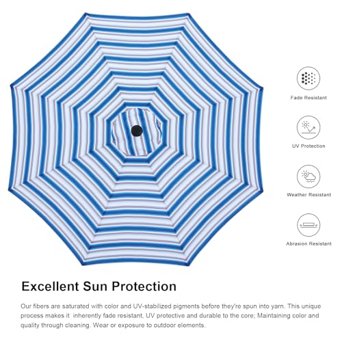 Image of ABCCANOPY 9FT Patio Umbrella Outdoor 8 Ribs Table Umbrella | Fade & UV Resistant Fabric,8 Fiberglass Ribs,Smooth Crank System,Navy Blue Stripes,Great for Patio,Backyard,Garden,Deck