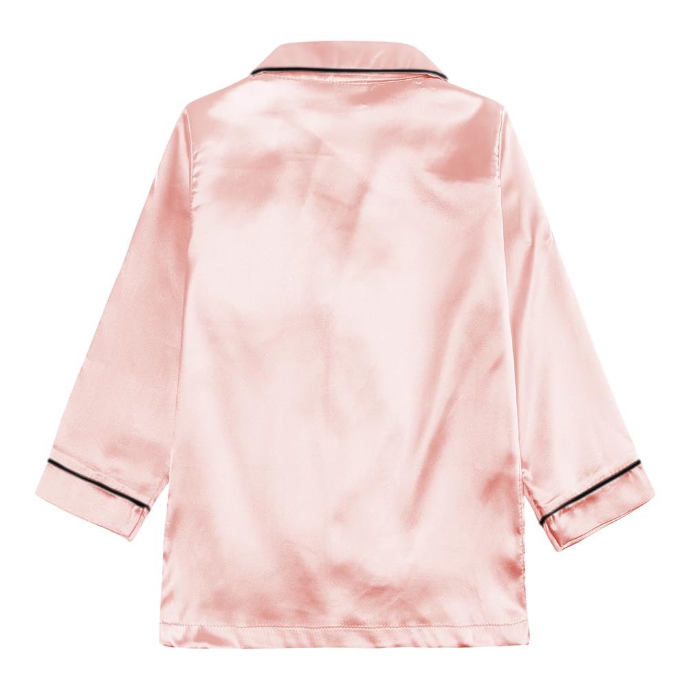 Verve Jelly Conjunto de Pijama de Seda Satinada para bebé y niña Camisa de Manga Larga con Botones Tops Pantalones Pijamas de 2 Piezas para niños