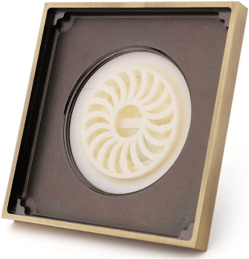 床排水管、シャワー床排水管カバー、シャワースクエア、取り外し可能な四角形パターン格子付き真鍮、ヘアフィルター、ブラシ付き、ブラシ