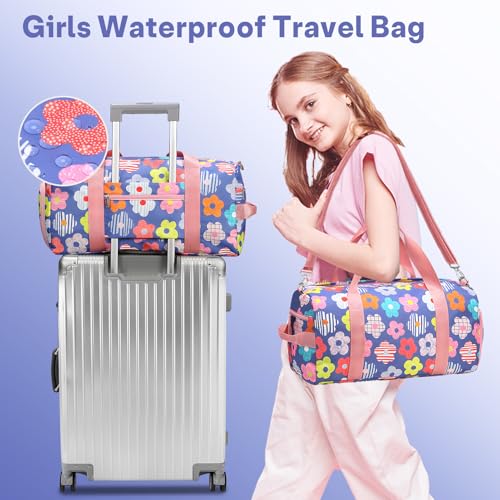 Sports Gym Duffle Bag for Girls, Colorful Flowers Dance Ballet Bag with Shoe Compartment, Travel Overnight Weekender with Waterproof Foldable Design4