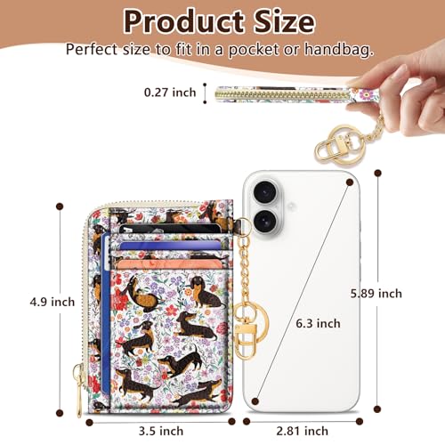 Image of GIANCOMICS Slim Wallet Credit Card Holder Women, Dachshund Rfid Blocking Small Card Case, Keychain Thin Pocket Curved Zipper Wallet, Travel Card Holder PU Leather ID Window, Ladies Female Gifts