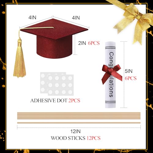 Image of Breling 12 Pcs Burgundy and Gold Graduation Centerpiece Sticks Felt Graduation Scroll Diploma and Grad Cap with Tassel Decor 2026 Table Toppers Centerpiece Party Supplies for Grad Party Decorations