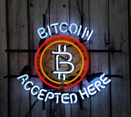 Image of Handmade Real Glass Neon Tube Wall Decor 24x20 Inches, Compatible For Bitcoin Accepted Here Neon Sign, Beer Light Sign for Man Cave Pub Store Restaurant