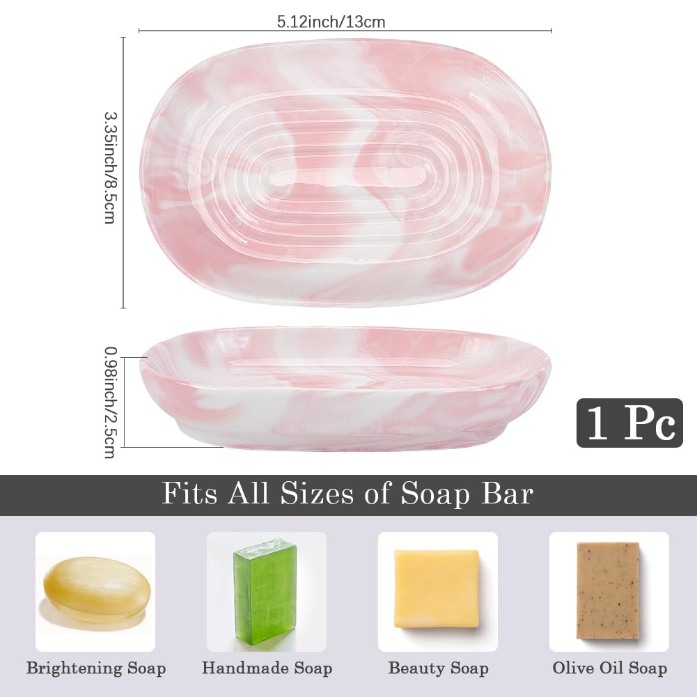 CREATCABIN Ceramics Soap Dish Soap Holder Pink Texture Handcrafted Fancy Multi-Purpose Soap Bar Holder Marble Textures Oval Soap Tray Non-Slip for Sponge Bathroom Kitchen Sink Decorative 5x3x1Inch - Image 2