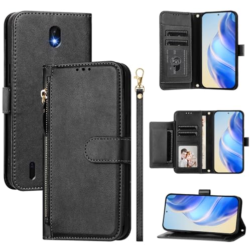 Rfvzubemok Compatible con Nokia C01 Plus Funda,Compatible con Nokia C1 2nd Edition Tarjetero Billetera Flip Cierre Magnético Soporte Black