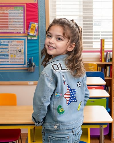 Personalized Kids Girls Boys Denim Jacket with Name,Brithday Gifts Patch Jean Jacket,Long Sleeve Button Down Outerwear for Girls Boys 1-13years2