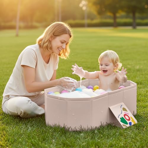 Image of Baby Bathtub for Newborn to Toddlers 1-6 Y, Foldable Infants Babies Bath Tub with Non-Slip Base and Drain Plug, Portable Bathtub for Home Outdoor (Ivory, 75-45-25CM)