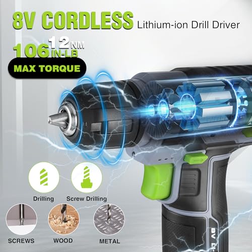 Image of WORKPRO 43PCS Cordless Lithium-ion Drill Driver & Toolbox, 8V 2.0 Ah Power Drill Set with Household Hand Tool Kit, Battery Powered Screwdriver with Stackable Tool Box