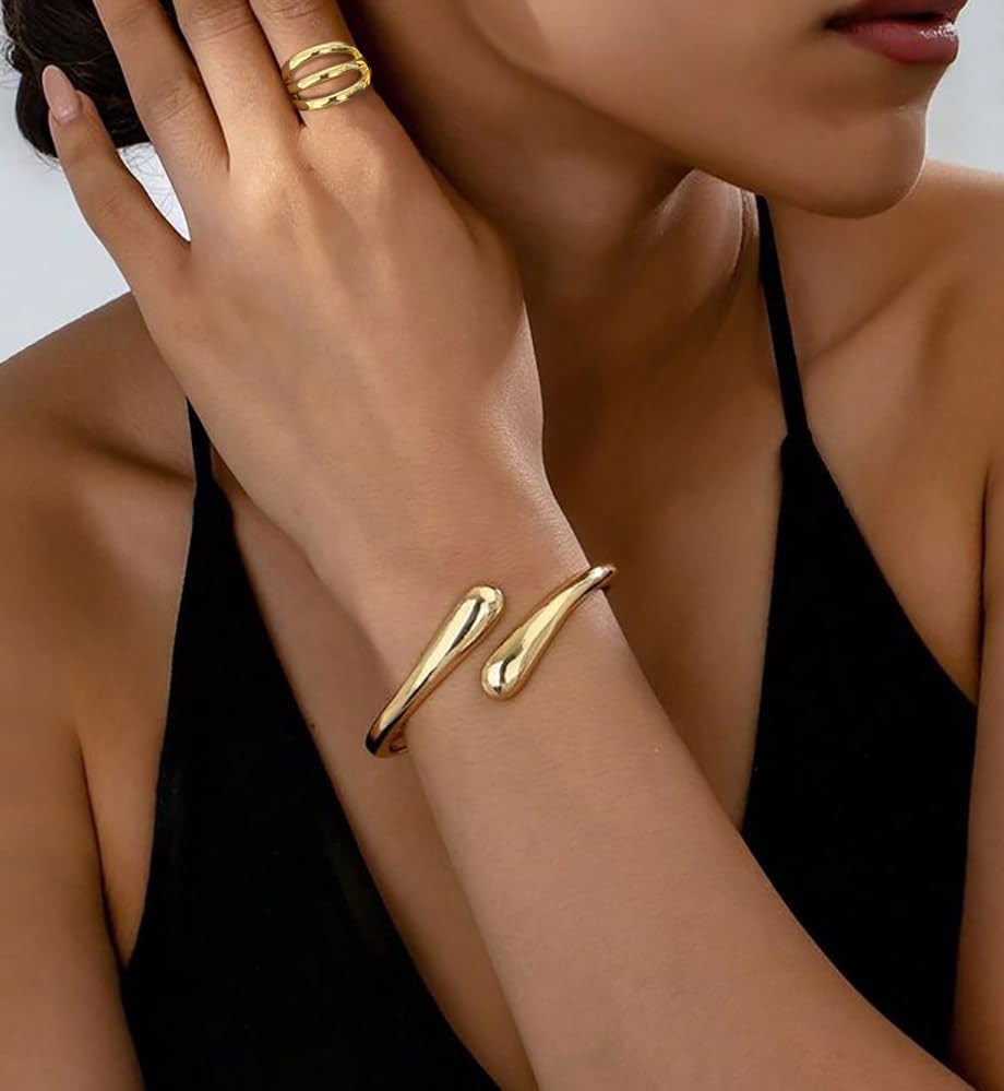 Chunky Gold Bangle Bracelets for Women, Dainty 14k Gold Plated Big Stackable Bangles Set, Trendy Statement Cuff Bracelet Stack Fashion Jewelry Christmas Gifts - Image 6