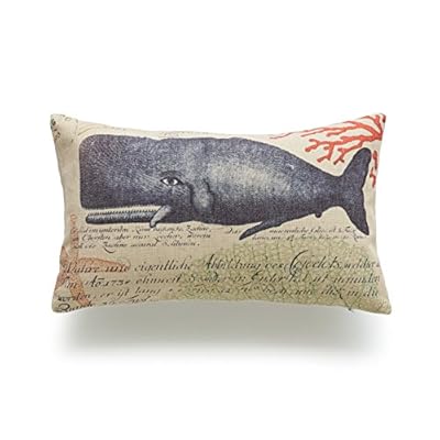 Hofdeco Decorative Lumbar Pillow Cover Heavy Weight Cotton Linen Vintage Caribbean Sea Life Nautical Whale 12"x20" 30cm x 50cm 51svQLNDClL. SS400