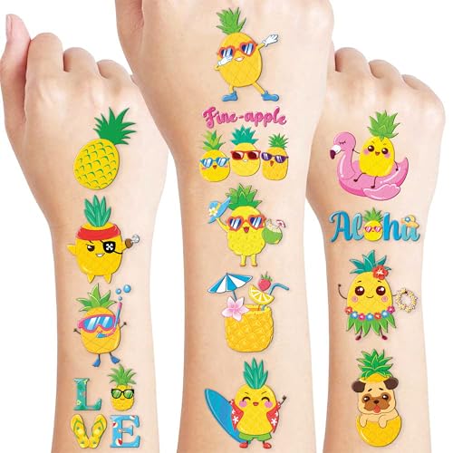 96PCS Pineapple Pre-Cut Temporary Tattoos for Kids | Super Cute Themed Birthday Party Favors, Supplies, Decorations, Cute Funny Fruit Fake Tattoo Stickers, School Rewards Prizes & Gifts For Boys Girls