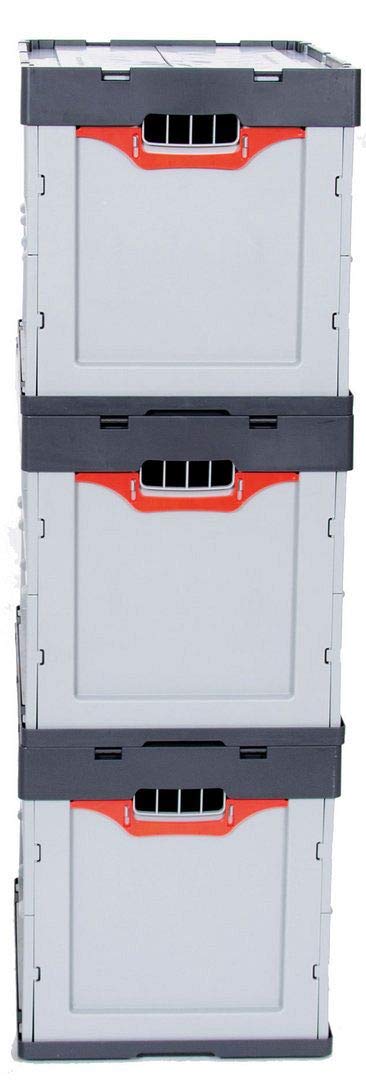 Auer Faltbox FB 64/42 3er Set mit Rollwagen | Klappboxen 60x40x42cm, 87L | 3X Transportbox mit rotem Transportwagen | Lagerbox stapelbar und faltbar | Kommissionierbox stabil