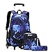 HTgroce Zaino da Bambino con Ruote per Scuola Zaino per Bambini Zaino con Ruote con Borsa per il Pranzo più Fresca kit Scuola 3in1 Blu Navy (6 ruote)