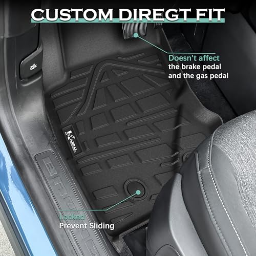 Image of KARPAL Floor Mats for 2021-2026 Ford Bronco 4 Door (Not for Sport), Upgraded TPE All Weather Custom Fit Ford Bronco Accessories Floor Liner & Cargo Liner & Backrest Mat Full Sets