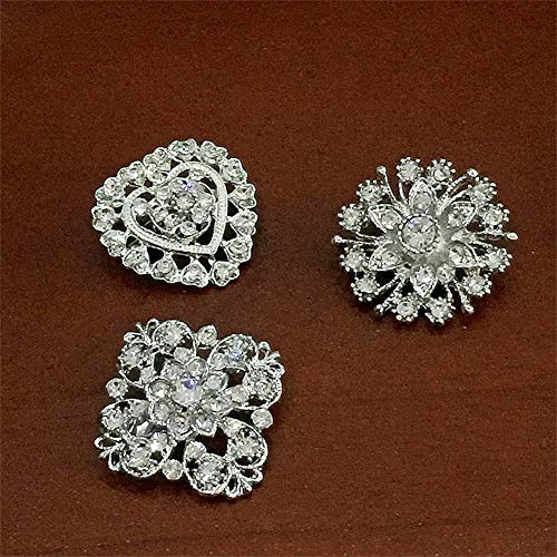 Zinsbedi Fashion Lot 12Pcs Rhinestone Crystal Flower Wedding Brooches Pins Set (Silver Plated) #TOP3