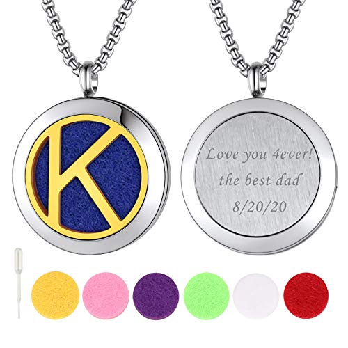 Letter K Necklace For Women Customized Oil Diffuser Locket With Initials Perfume Essential Stainless Steel 18K Gold Plated Two Tone Pendant 20Inch Chain Aromatherapy Anxiety Relief Gifts For Girls #TOP22
