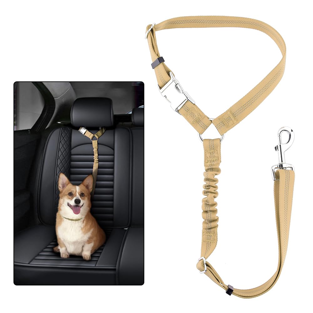 Plutus Pet Dog Seat Belt for Car Headrest, Reflective and Adjustable Restraint with Elastic Bungee for Safety, Vehicle Seatbelt Harness for Small