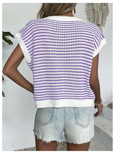 Image of Milumia Women's Striped Short Sleeve Sweater Vest 2025 Summer Cap Sleeve Pullover Tank Top