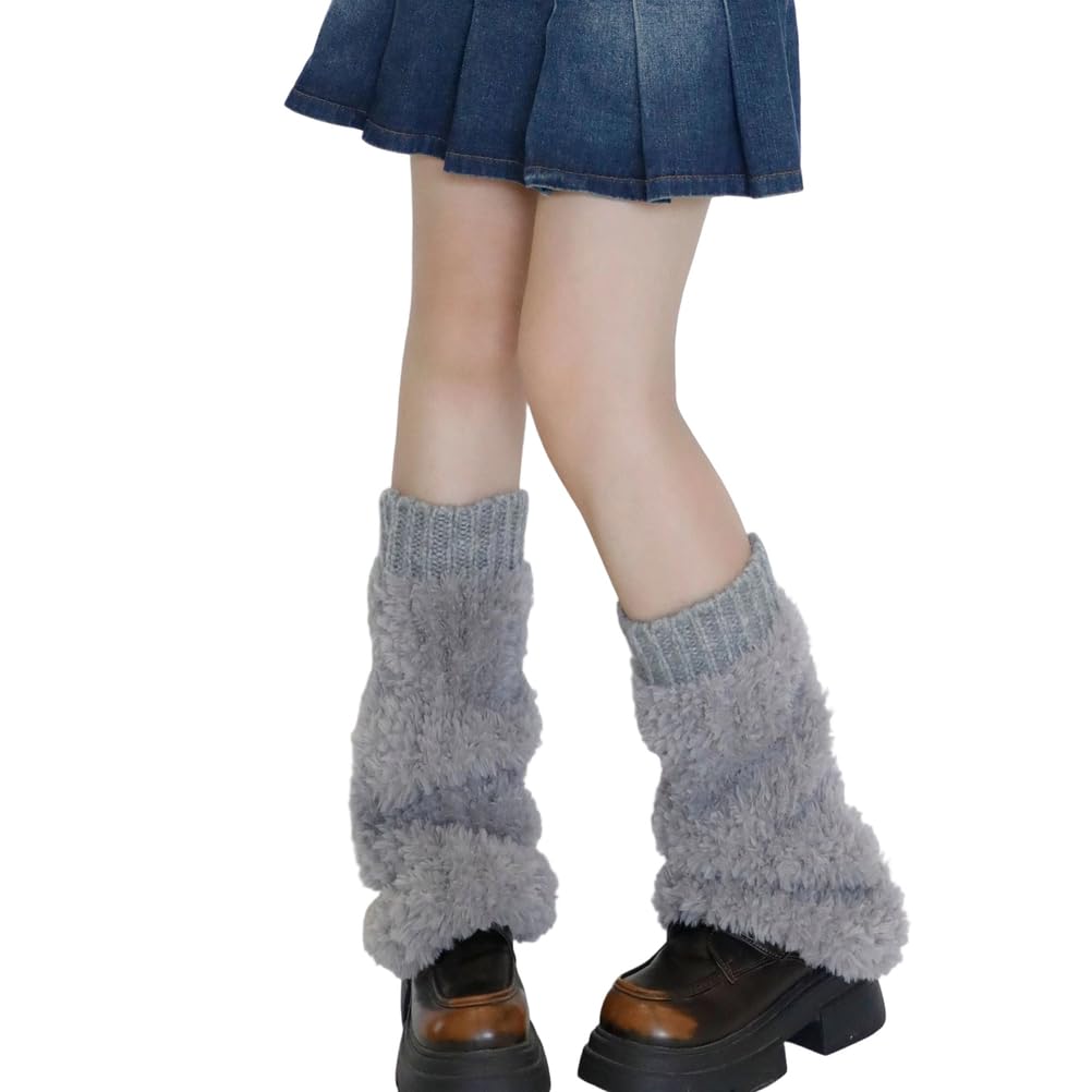 Women Furry Leg Warmers Winter Thick Warm Soft Knit Boot Cuffs Covers Night Club under Knee Socks