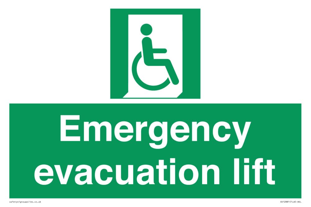 Emergency evacuation lift Sign - 300x200mm - A4L