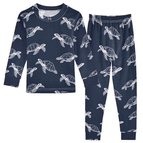 Fustylead Cute Hand Draw Turtle 2-Piece Cotton Pajama Set, Long Sleeve Top and Matching Bottom