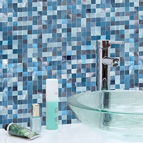 HomeyMosaic Metal Backsplash Peel and Stick Tile Stick on Kitchen Bathroom Countertop Fireplace in Brushed Graident Dark Blue,1 Sheet - Thumbnail 6