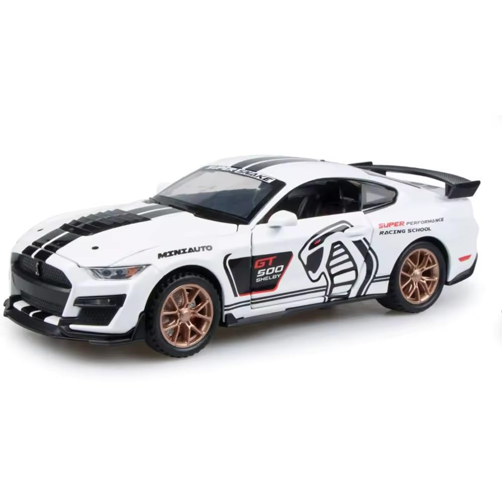 FEXXA 1:32 Scale Mustang Shelby GT500 Die-Cast Metal Car with Sport car Openable Doors Light and Sound,Pull Back Function Indoor Outdoor Toy for Kids (1:32 Mustang Shelby GT500-WHITE) FEXXA 1:32 Scale Mustang Shelby GT500 Die-Cast Metal Car with Sport car Openable Doors Light and Sound,Pull Back Function Indoor Outdoor Toy for Kids (1:32 Mustang Shelby GT500-WHITE)