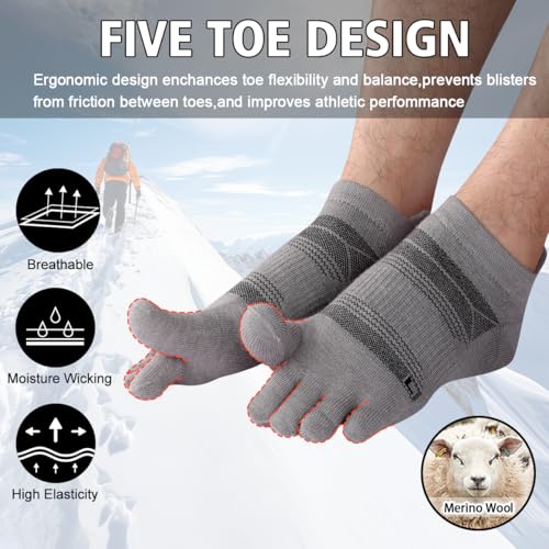 Image of HABITER Merino Wool Toe Socks for Men & Women-50% Merino Wool,No Show,Lightweight,Arch Support Hiking Socks,Running,Long Walk