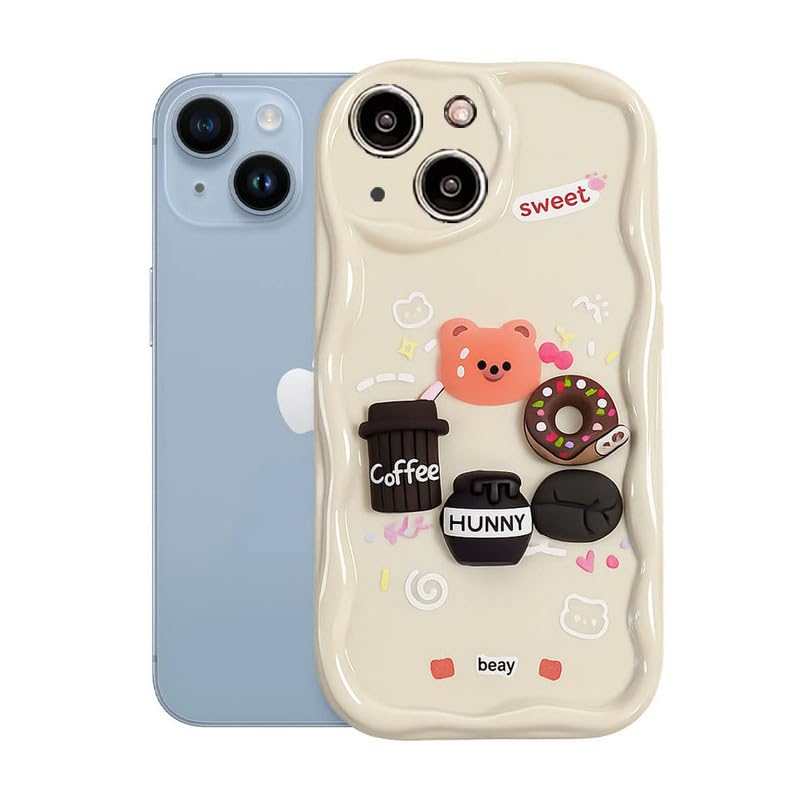 Image of ZR023 Compatible for iPhone 14 Cute Teddy Bear Design Back Cover | Soft Silicone Shockproof Protective Case | Slim Fit Stylish Camera Protection Phone Cover - White