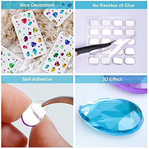 Queenti 2102Pcs Gems Stickers, Self Adhesive Gems For Crafts Bling Rhinestones For Crafts, Assorted Shapes Jewels Rhinestones Stickers, Muticolor #TOP3