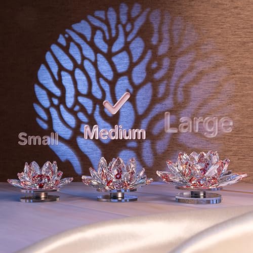 Image of Feng Shui Crystal Lotus Flower Showpiece & Paperweight | Vastu Decor for Home & Office | Desk Decoration | Fengshui Items for Positive Energy, Wealth & Gifting | Red (Medium-10.5 x 5.5 CM)