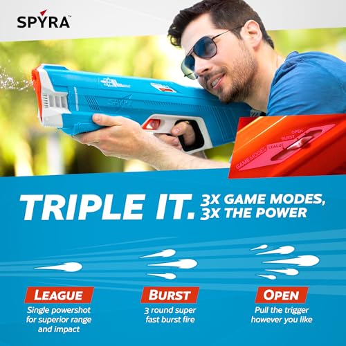 Image of SPYRA Electric Water Blaster, Outdoor Squirt Gun for Pool Games, Blue