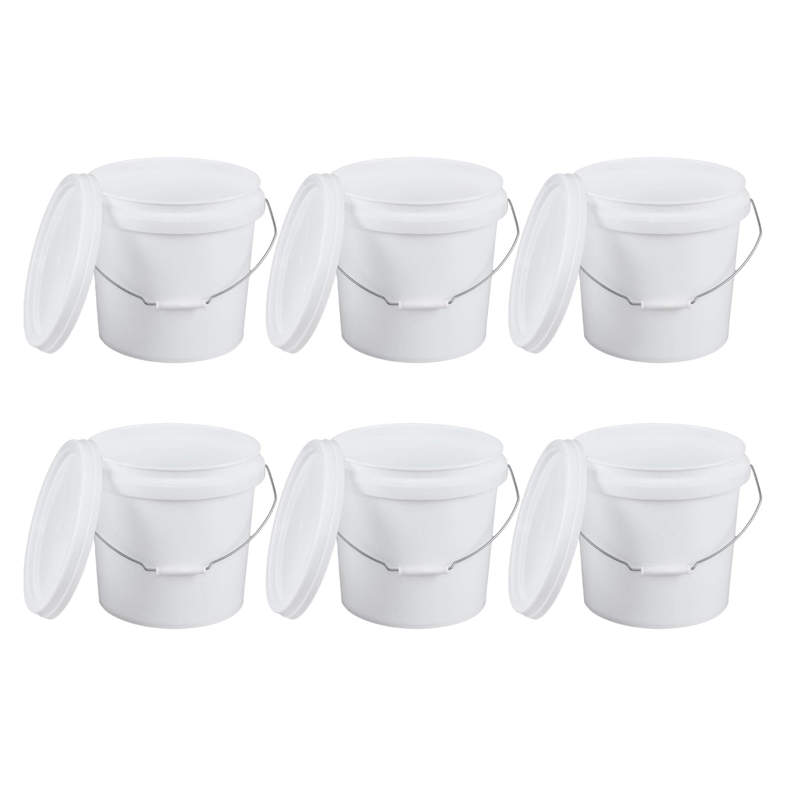 Afromy 6 Pcs 4 Gallon White Bucket & Lid, Durable All Purpose Pail, Food Grade BPA Free Bucket Container with Handle
