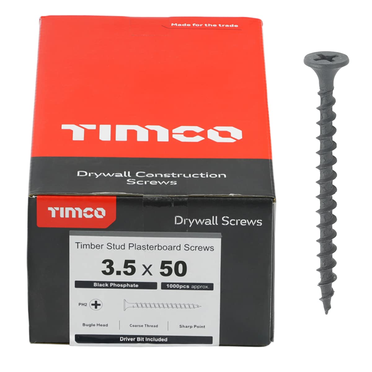 Timco Dark Grey Ph2 Philips Coarse Drywall Screw - 3.5 X 50 - Grey - Box Of 1000