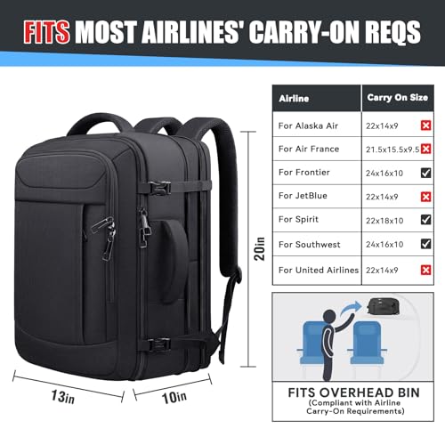 Travel Backpack, Expandable 50L Carry On Backpack, Extra Large Anti-Theft TSA Flight Approved Large Weekender Daypack Bag for Men and Women, Waterproof Pocket Lightweight Travel Gifts for Men, Black 6