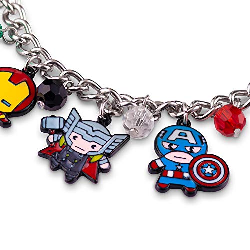 The Avengers Chibi Form Characters 15mm Enamel Charm Bracelet - Polished Silver Finish Chain Bangle Jewelry with Colorful Beads for Men & Women - Cool Novelty Item for Marvel Movies or Comics Fans3