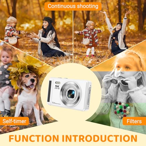 5K Digital Camera - 72MP Digital Cameras with 16X Zoom for Kids' Gifts - Autofocus Point and Shoot Digital Camera for Photography - UHD 2.8'' Screen Compact Portable Camera with 32GB SD Card - Image 6