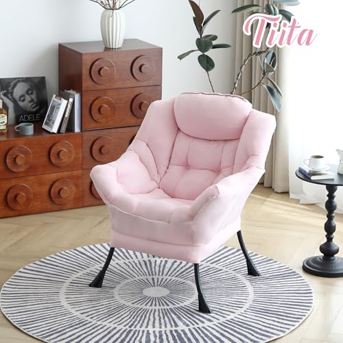 Image of Tiita Lazy Chair, Pink Modern Large Accent Armchair, Comfy Leisure Sofa Reading Chair for Bedroom, Living Room, Dorm Rooms, Garden and Courtyard, Pink