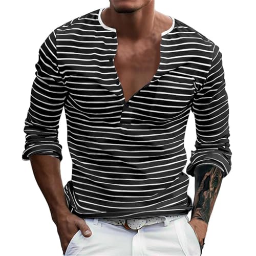 Amazon.com: ZTXTIM Trendy Stripe Henley Shirts for Men V Neck Long