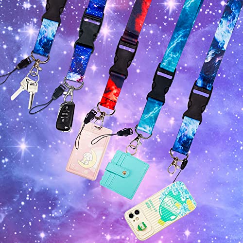 5 Pack Starry Sky Neck Lanyards with 5 Clear ID Card Holders, Cool Galaxy Lanyard Strap Keychain with Detachable Buckle for Women Men Cruise Teacher Keys Badge ID Card Phone (Starry Sky - 5pcs) - Thumbnail 5