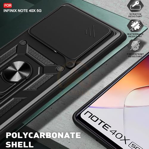 Image of Armor Bumper Back Cover Case for Infinix Note 40X 5G Rotating Camera Cover, Ring Holder & Kickstand | Heavy Duty & 360 Degree Protection Infinix Note 40X 5G Back Cover (Black)